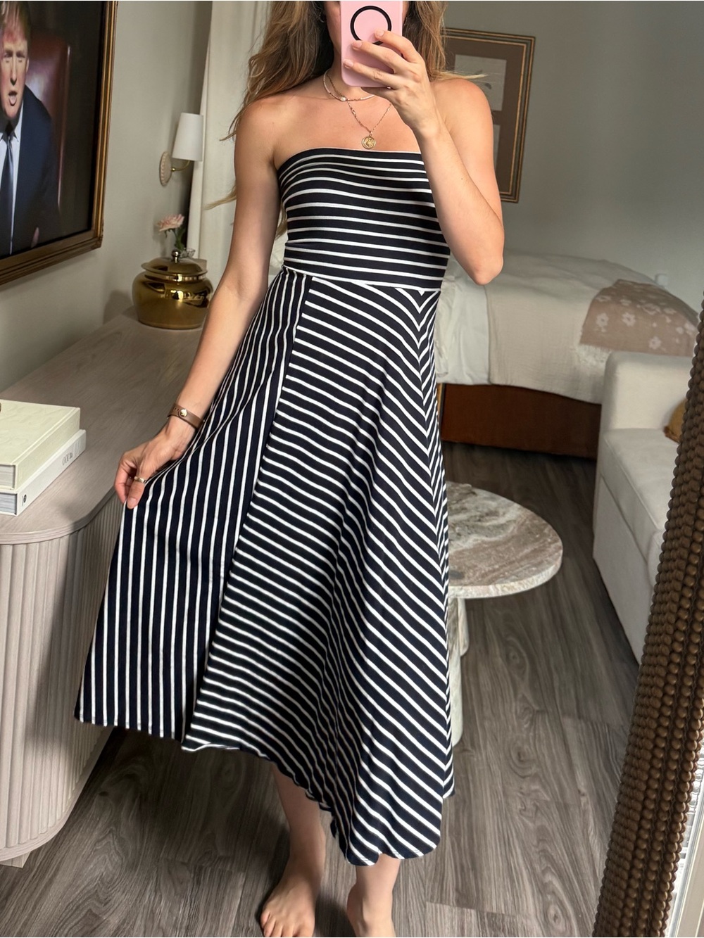 J.Crew Strapless Navy White Striped Fit & Flare Midi Dress S Spring 2015